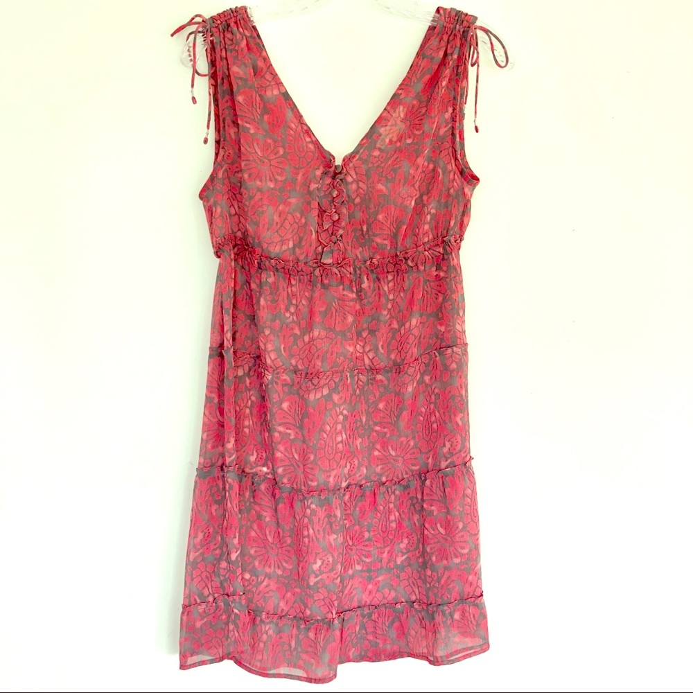 AEO Red & Black Sheer Sleeveless Dress